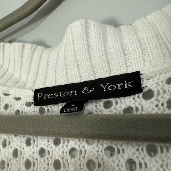 Preston & York White Cotton Open Knit Cardigan L - Picture 3 of 6